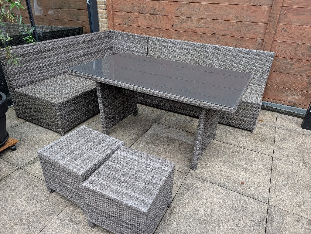 Hoekloungeset en opbergbox met waterdichte binnenzak, Ophalen, Kunststof, Zo goed als nieuw, Tuinset