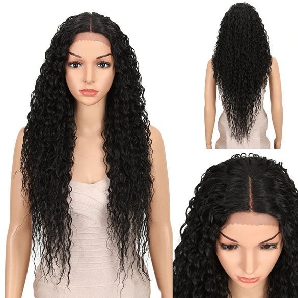 Swiss lace front pruik lang zwart golvend haar Kelly, Ophalen of Verzenden, Nieuw, Pruik of Haarverlenging