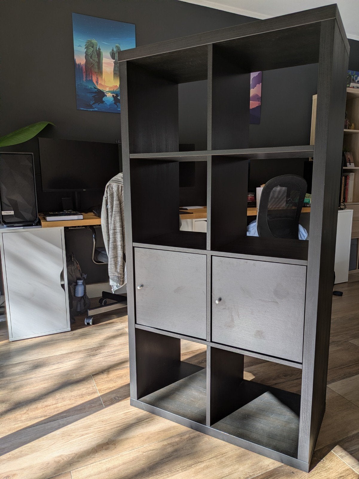 Ikea kallax kast - zwart - 2x4 vakken met 2 kast inserts