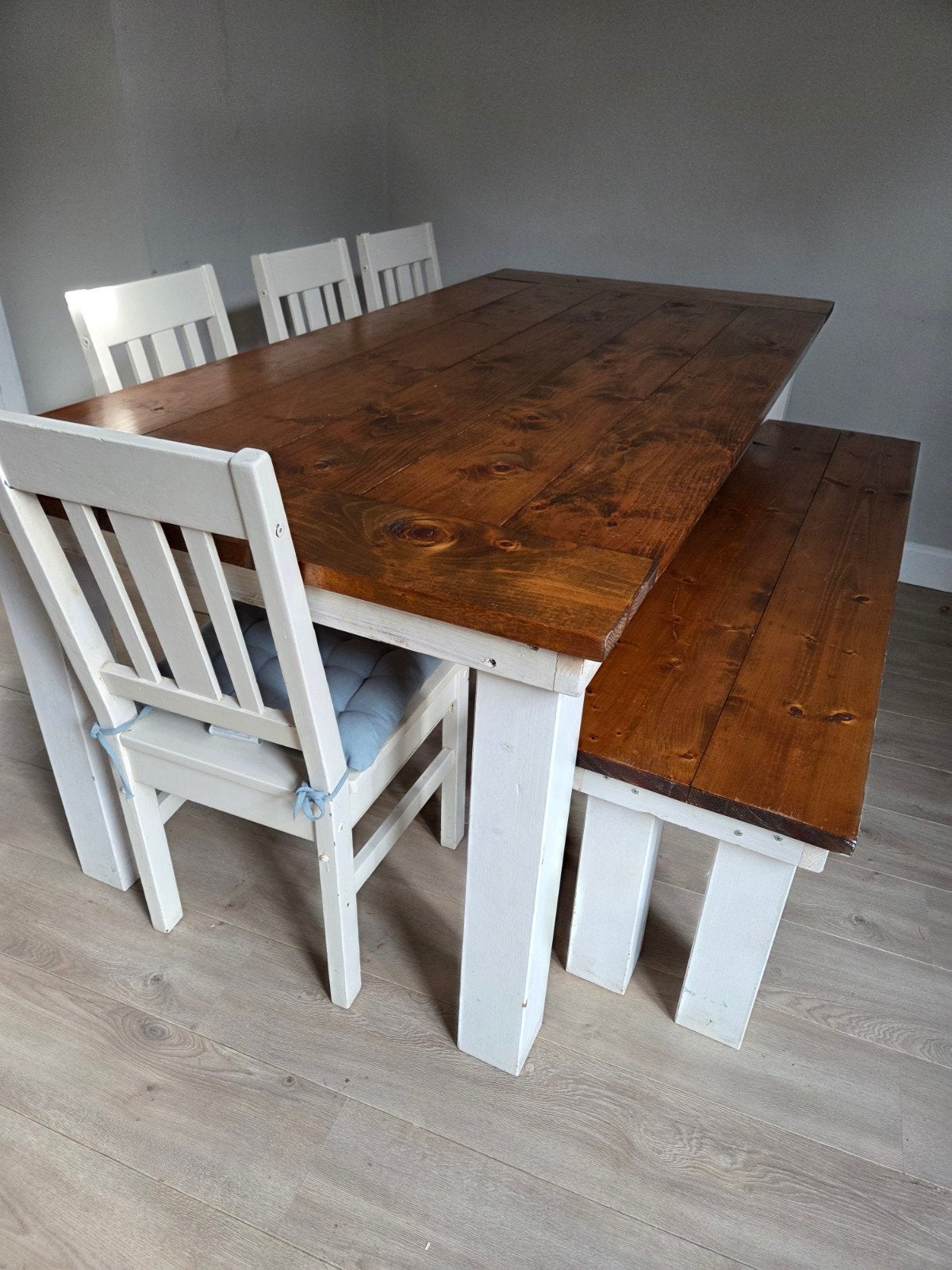 Eettafel, bankje, stoelen, Ophalen, Gebruikt, Rechthoekig, 50 tot 100 cm
