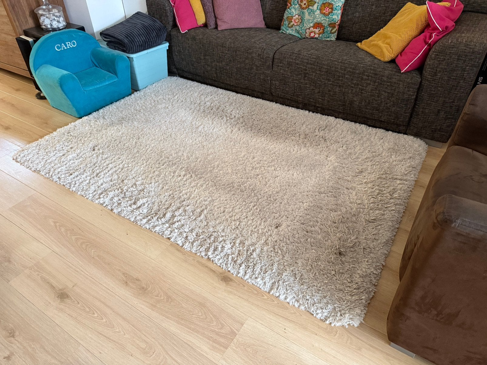 Vloerkleed hoogpolig beige teint 195x135 cm, Ophalen, 100 tot 150 cm, Beige, 150 tot 200 cm
