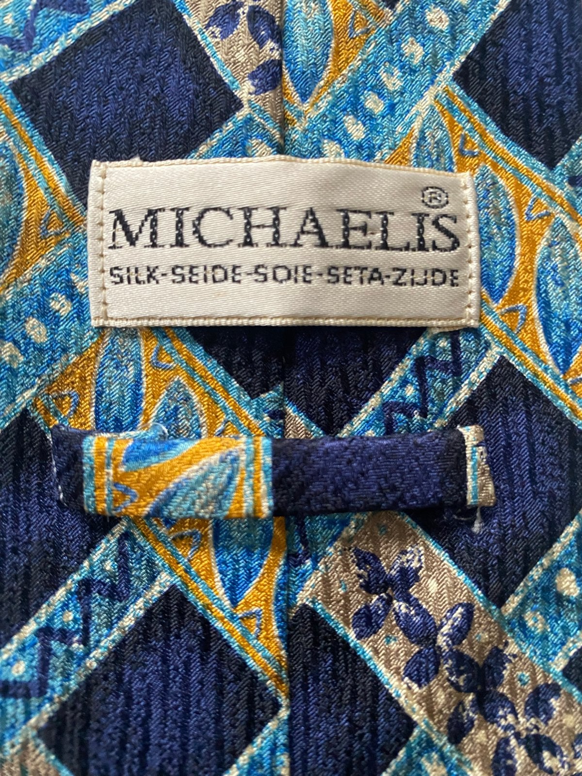 Michaelis Zijden Stropdas - Perfect Vaderdag Cadeau!, Ophalen of Verzenden, Zo goed als nieuw, Blauw, Met patroon