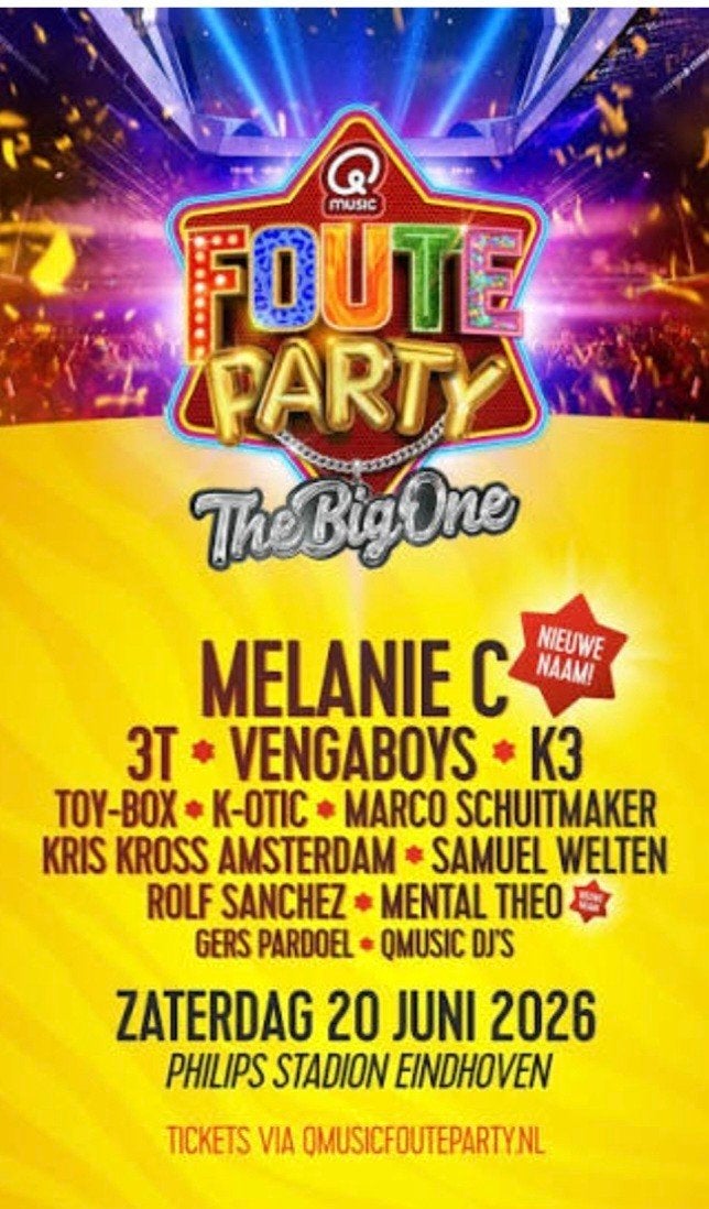 3 kaartjes q music foute party Eindhoven, Drie personen of meer, Juni