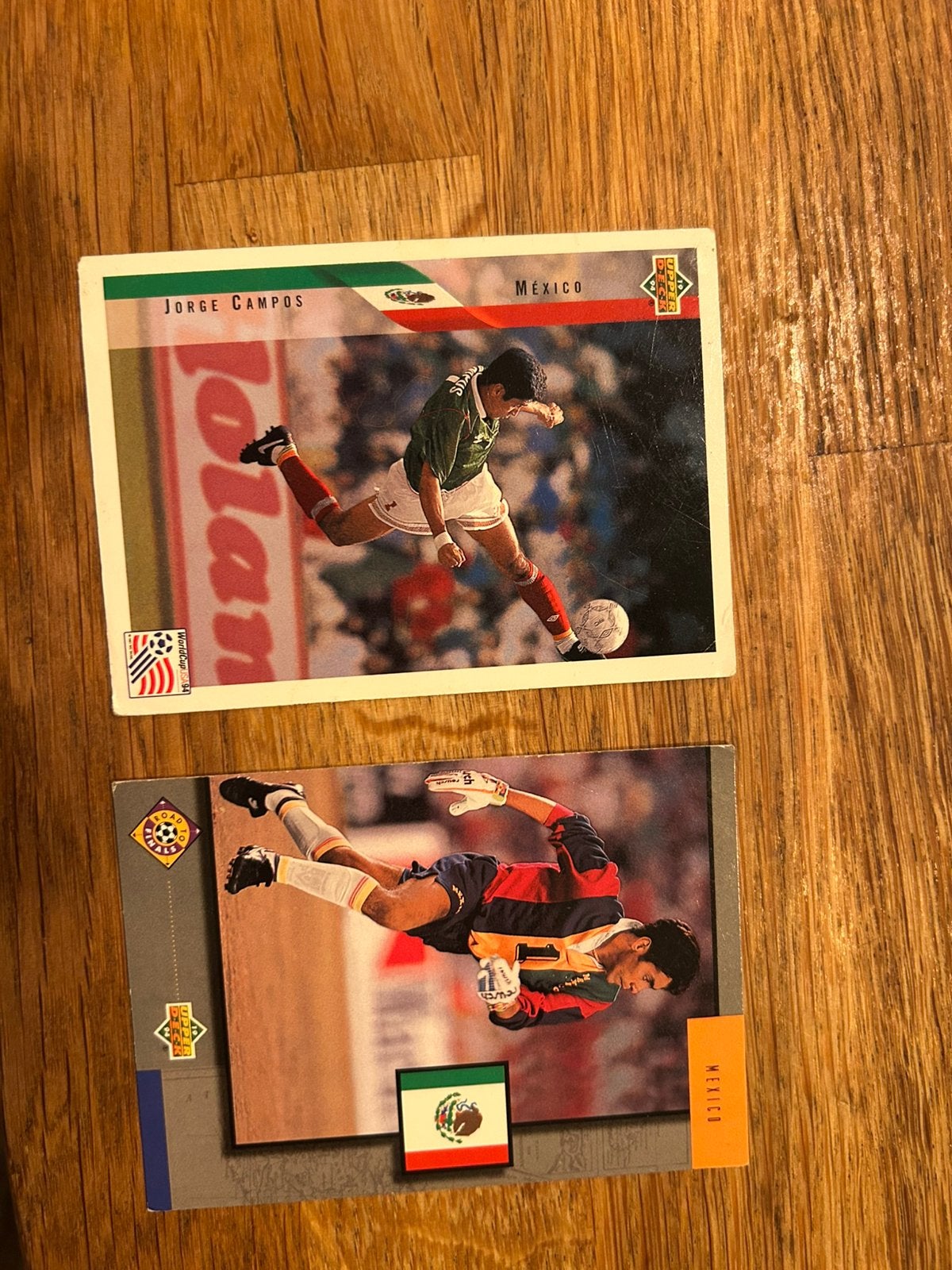 Jorge Campos Mexico – 2x Upper Deck WK 1994 – Vintage, Verzamelen, Ophalen of Verzenden, Zo goed als nieuw, Buitenlandse clubs