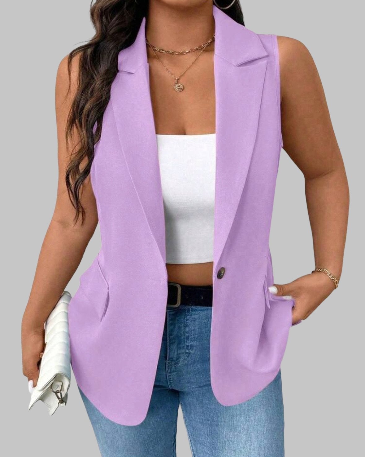 Lila mouwloze blazer/vest (44-52), Verzenden, Nieuw, Paars, Jasje of Colbert