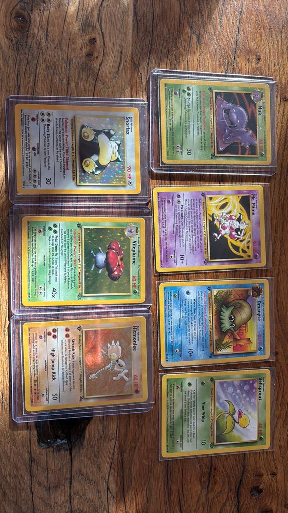 1st edition pokemon kaarten, jungle en fossil, vintage, Ophalen, Zo goed als nieuw, Meerdere kaarten