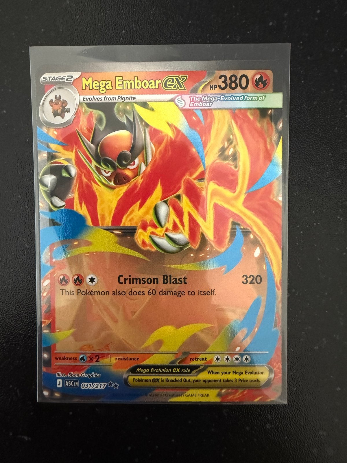 Mega Emboar EX Pokémon kaart - Full Art, Ophalen of Verzenden, Zo goed als nieuw, Losse kaart