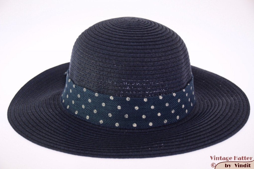 dames Zomerhoed blauw met polkadot band 53-57 Nieuw stelbaar, Ophalen of Verzenden, Nieuw, One size fits all, Hoed