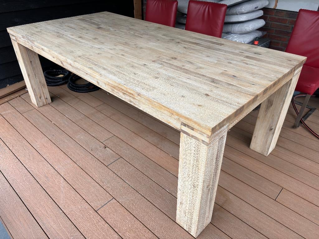 Acasia houten eettafel, Ophalen, 100 tot 150 cm, 200 cm of meer, Zo goed als nieuw