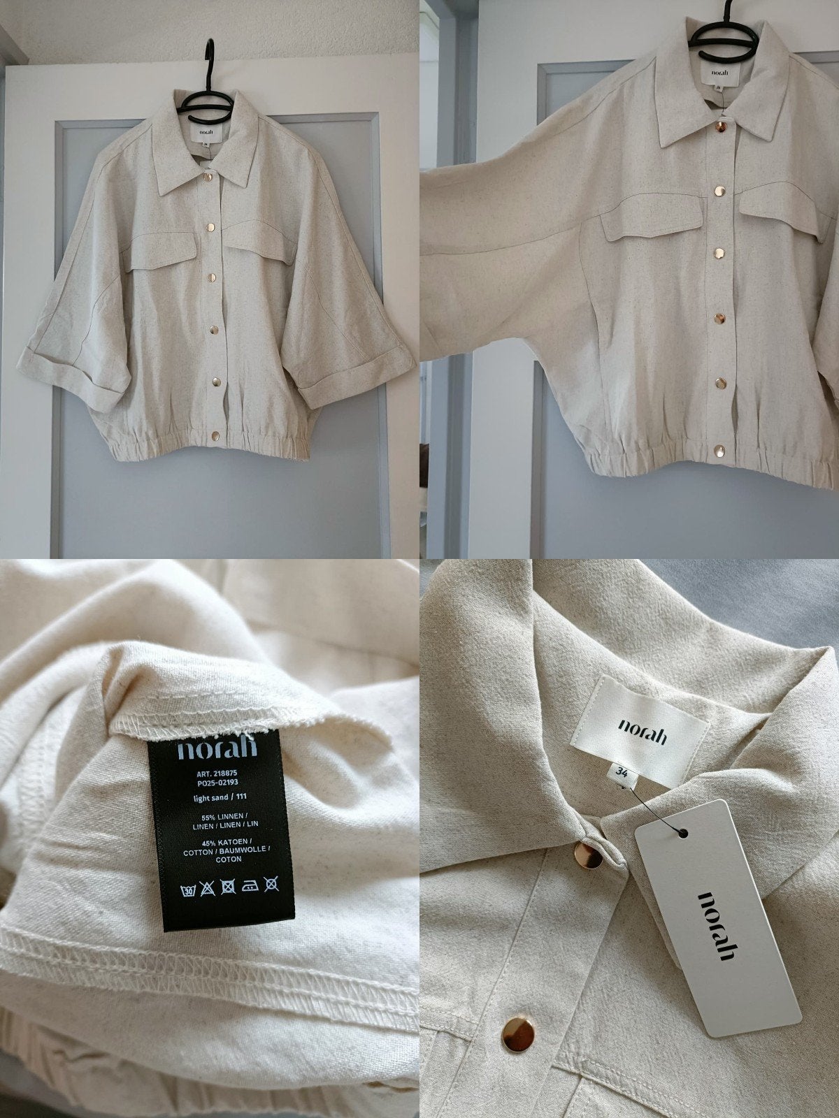 NORAH linnen boxy jasje met knopen (34), Beige, Nieuw, Ophalen of Verzenden, Norah