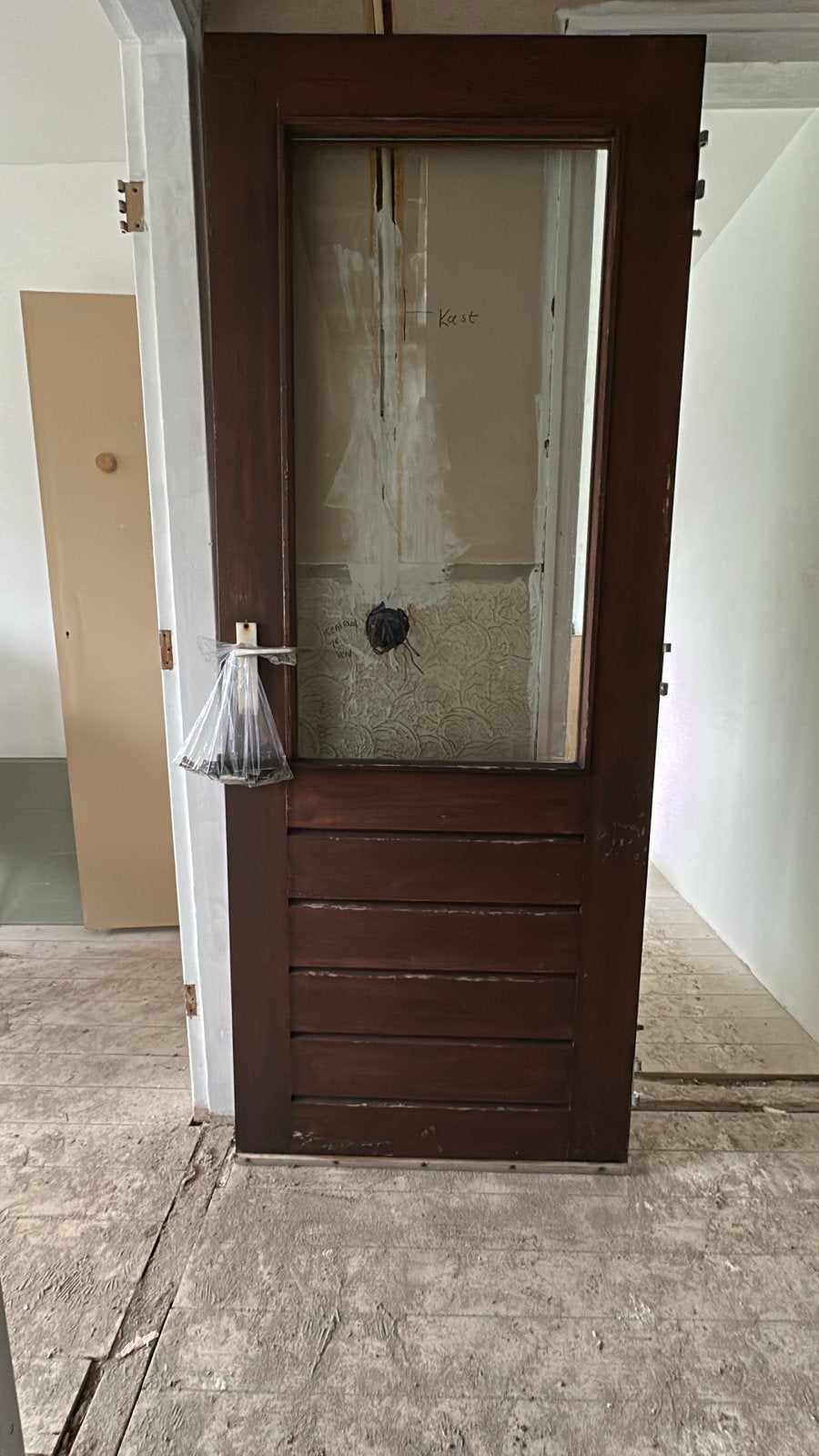 Hardhouten buitendeur met raam met HR++ glas, Ophalen, Gebruikt, Hout, Buitendeur