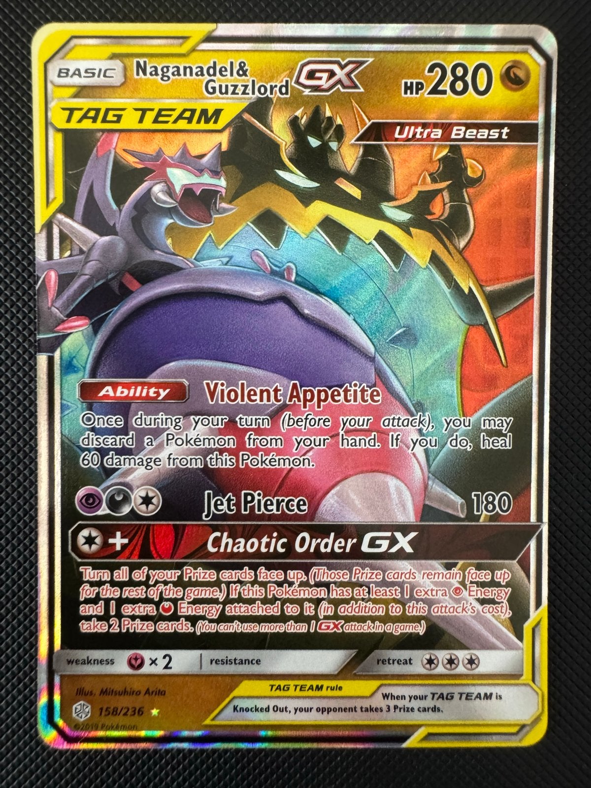 Naganadel & Guzzlord GX TAG TEAM Pokémon Kaart (158/236), Ophalen of Verzenden, Zo goed als nieuw, Losse kaart, Foil