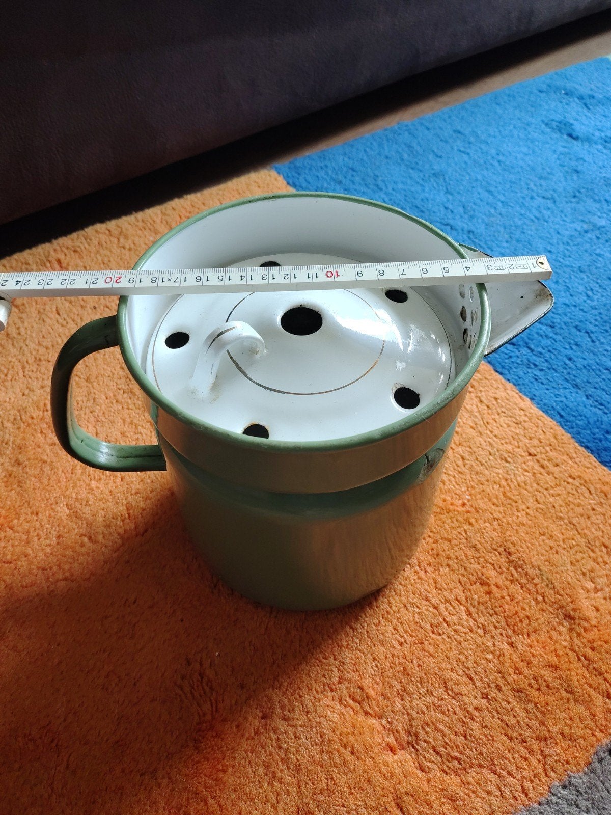 Vintage geëmailleerde kan/vergiet - groen, Ophalen of Verzenden