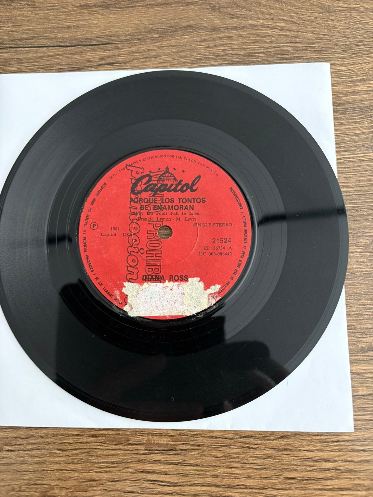 Diana Ross - Porque Los Tontos Se Enamoran - Chili - Promo, Ophalen of Verzenden, Gebruikt, 7 inch