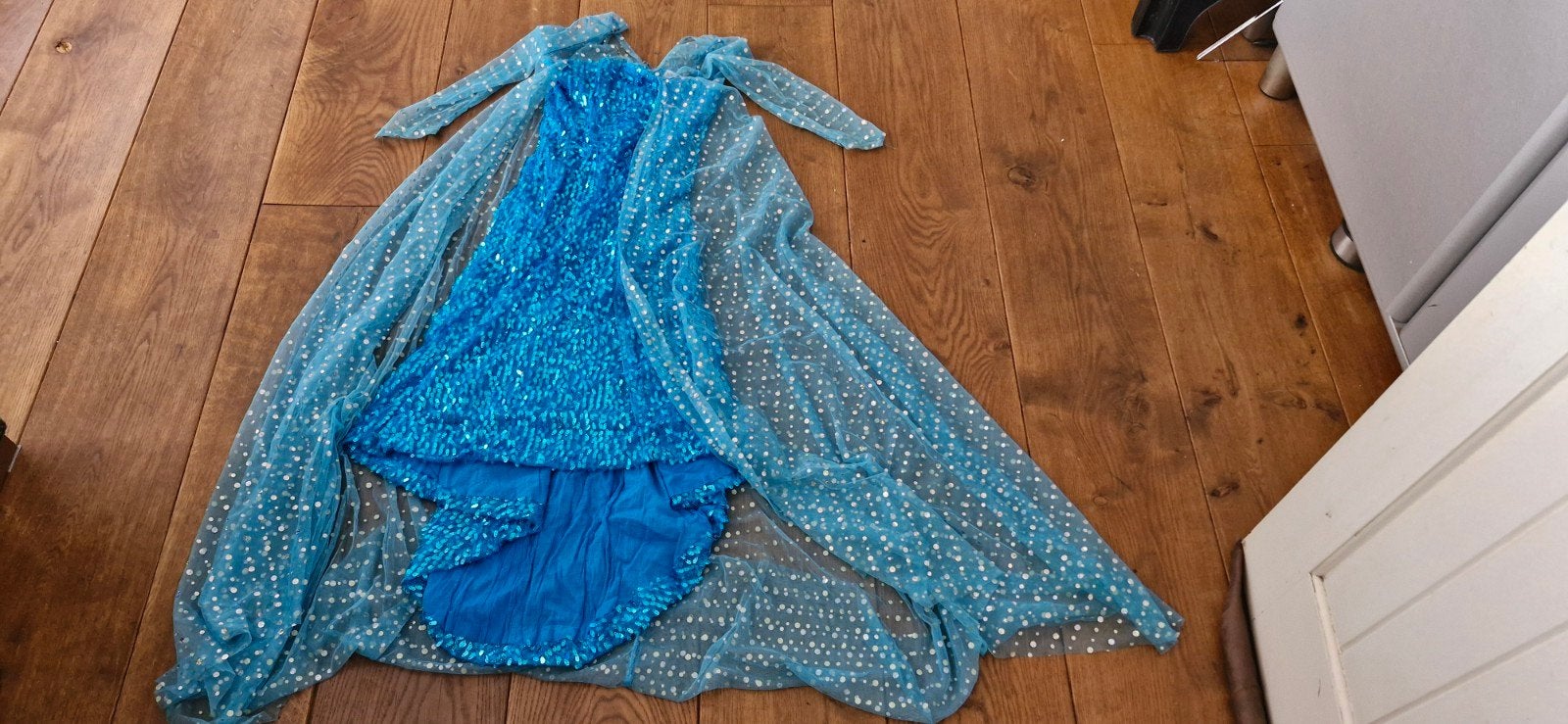 Elsa jurk met cape - Maat 130 (7-8 jaar), Gebruikt, Meisje, Ophalen of Verzenden, Jurk of Rok