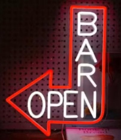 LED lamp neon stijl Bar Open rood wit (35x25cm)