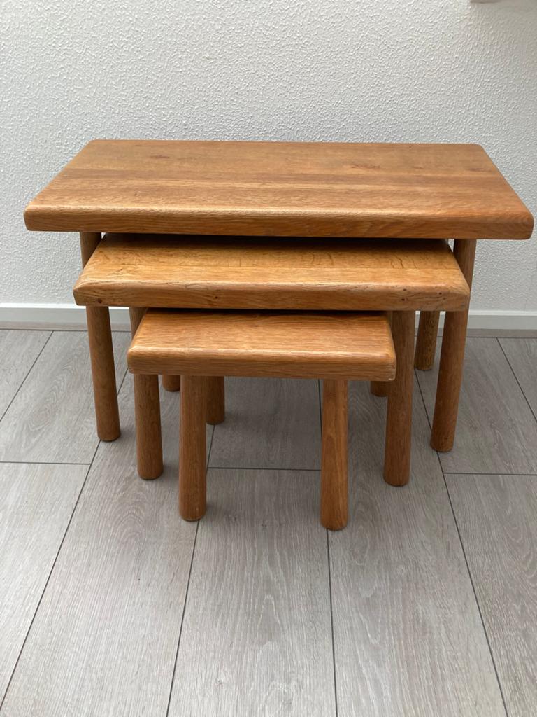 Massief eiken miniset, Huis en Inrichting, Tafels | Bijzettafels, Ophalen, Gebruikt, Rechthoekig
