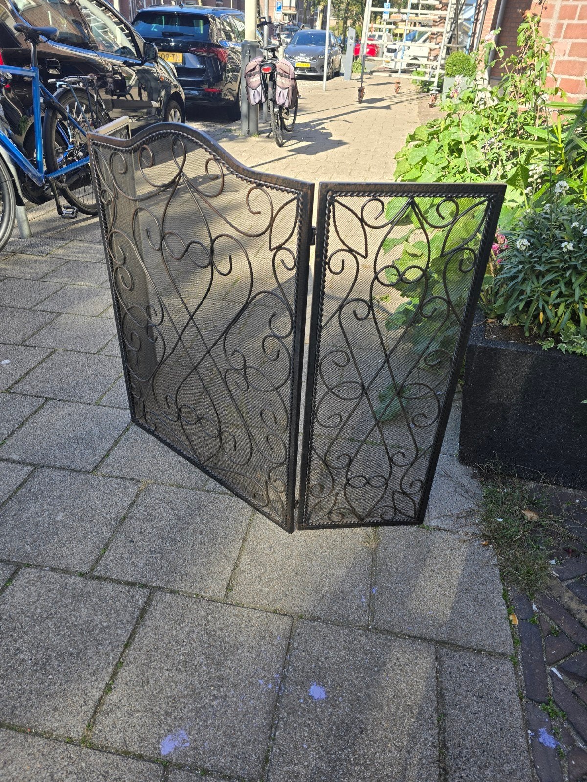 Gietijzeren Opvouwbaar Open Haard Scherm Zwart, Ophalen of Verzenden, Zo goed als nieuw, Inbouwhaard, Houthaard