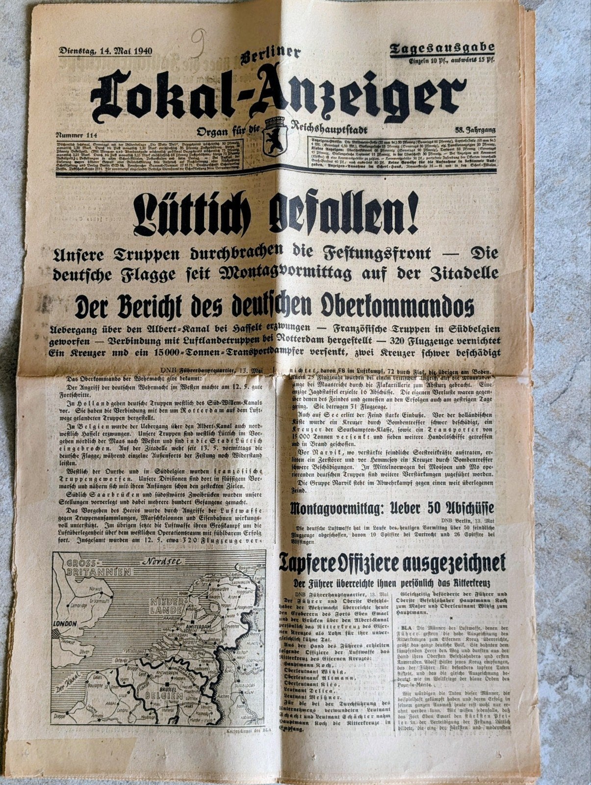 Duitse krant uit Berlijn, mei 1940 na verovering Luik, WO2, Ophalen of Verzenden, 1940 tot 1960, Buitenland, Krant