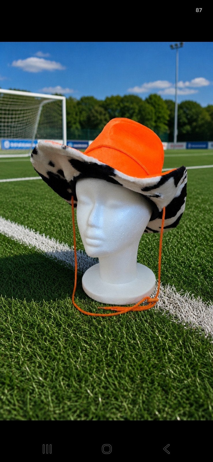 Oranje Cowboyhoed Koeienprint - One Size Fits All, Hoed, One size fits all, Ophalen of Verzenden, Onbekend
