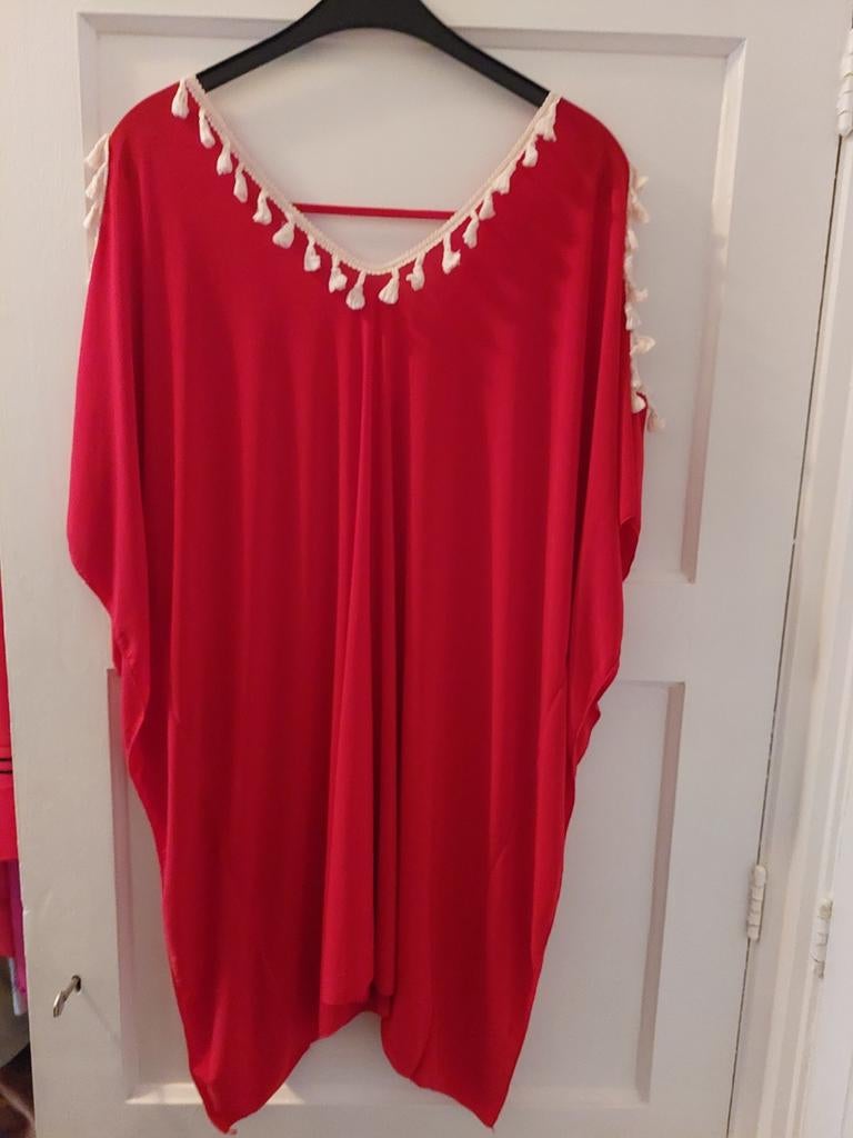Mooi made in Italy travelstof tuniek 1 maat xl xxl, Kleding | Dames, Ophalen, Zo goed als nieuw, Maat 46/48 (XL) of groter, Rood