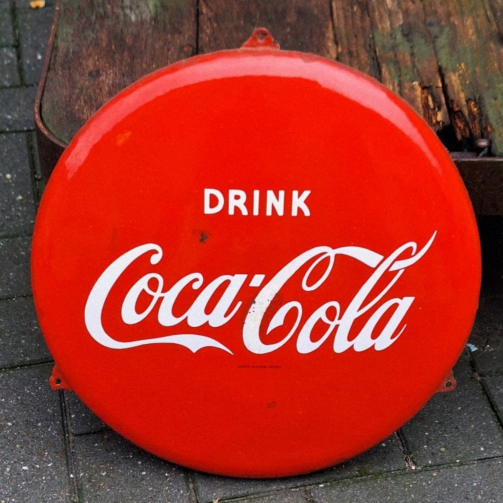 Origineel Hollandse emaille Coca Cola button, Emrec Eemnes., Verzamelen, Merken en Reclamevoorwerpen, Reclamebord, Gebruikt, .