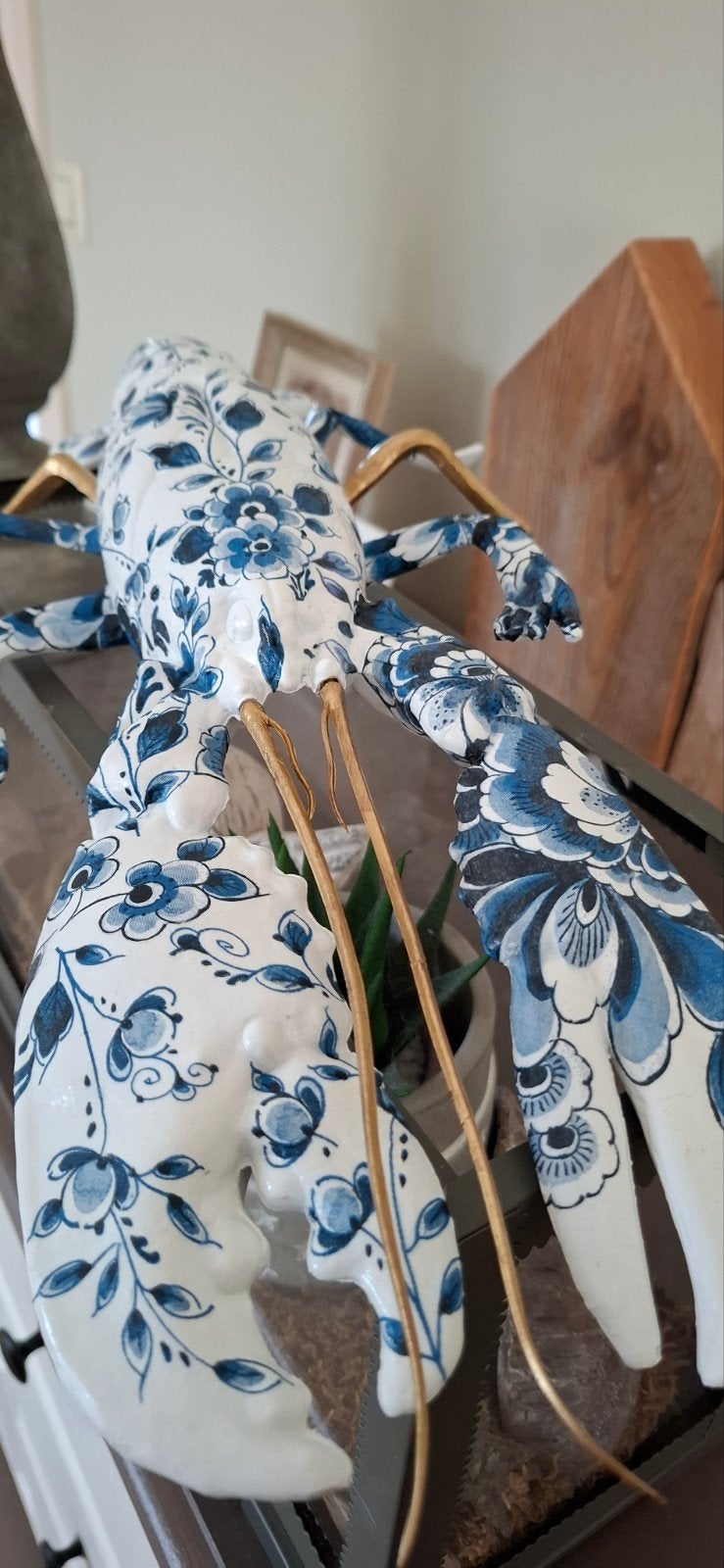 XL kreeft in Delfts Blauw motief met gouden accenten, Ophalen of Verzenden