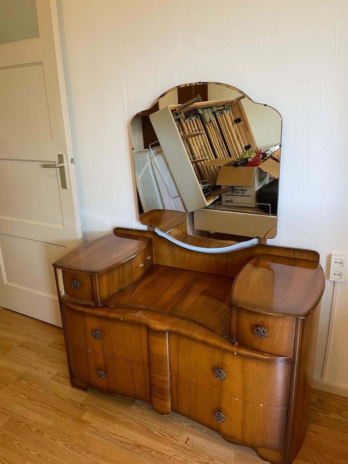 Authentieke Art Deco Kaptafel met Spiegel, Ophalen, Gebruikt, 100 tot 150 cm, 100 tot 150 cm