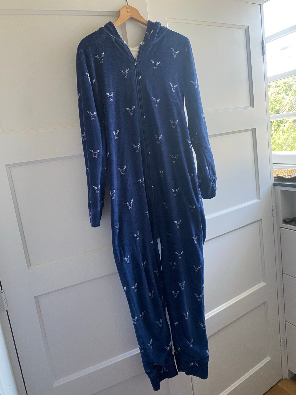 Blauwe onesie met rendierprint, maat 14 merk claesens, Ophalen of Verzenden, Zo goed als nieuw, Jongen of Meisje