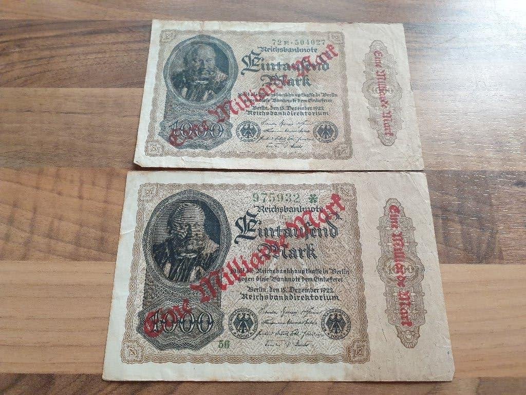 Duitsland 1000 Mark 1922 (2x), Postzegels en Munten, Verzenden, Duitsland, Setje