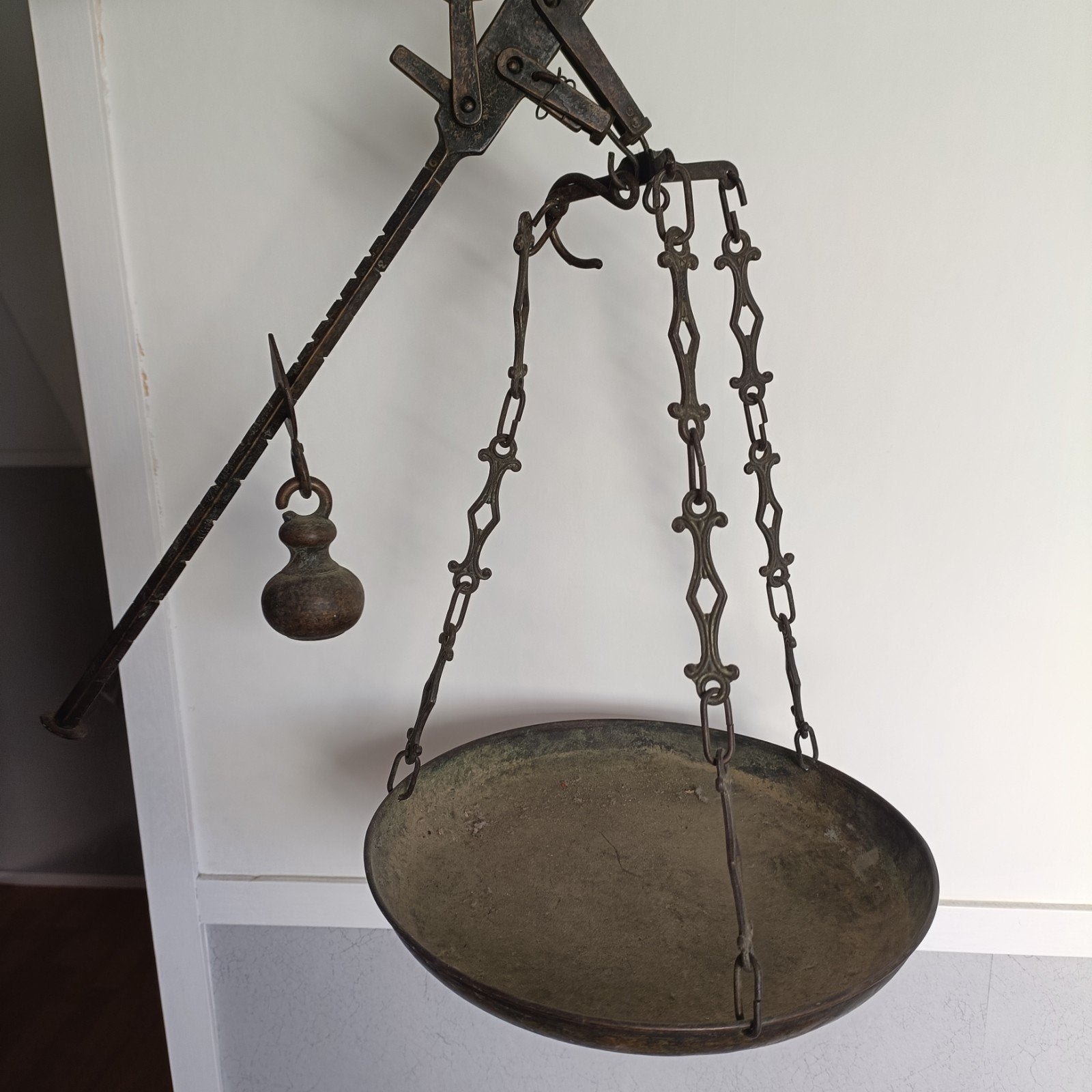 Antieke Hangweegschaal met Schaal en Gewicht, Ophalen of Verzenden, Gebruikt, Hangweegschaal, Minder dan 50 kg