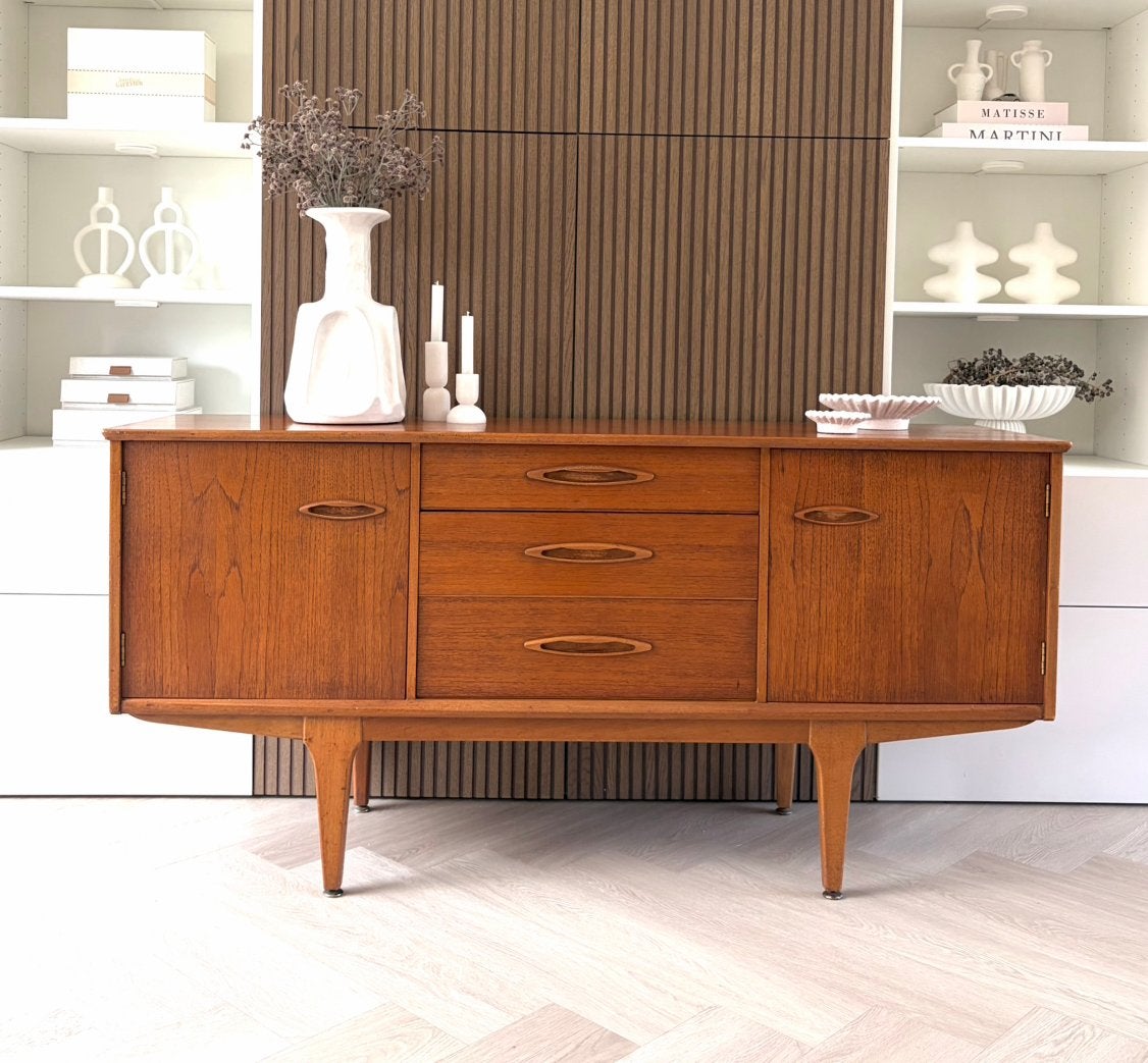 💛 Vintage dressoir lowboard kast jaren 60 teak Deens design, Huis en Inrichting, Ophalen, Gebruikt, 100 tot 150 cm, Teakhout