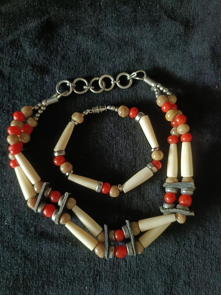 Antieke Native American botten ketting & armband set 1920, Ophalen of Verzenden, Overige materialen