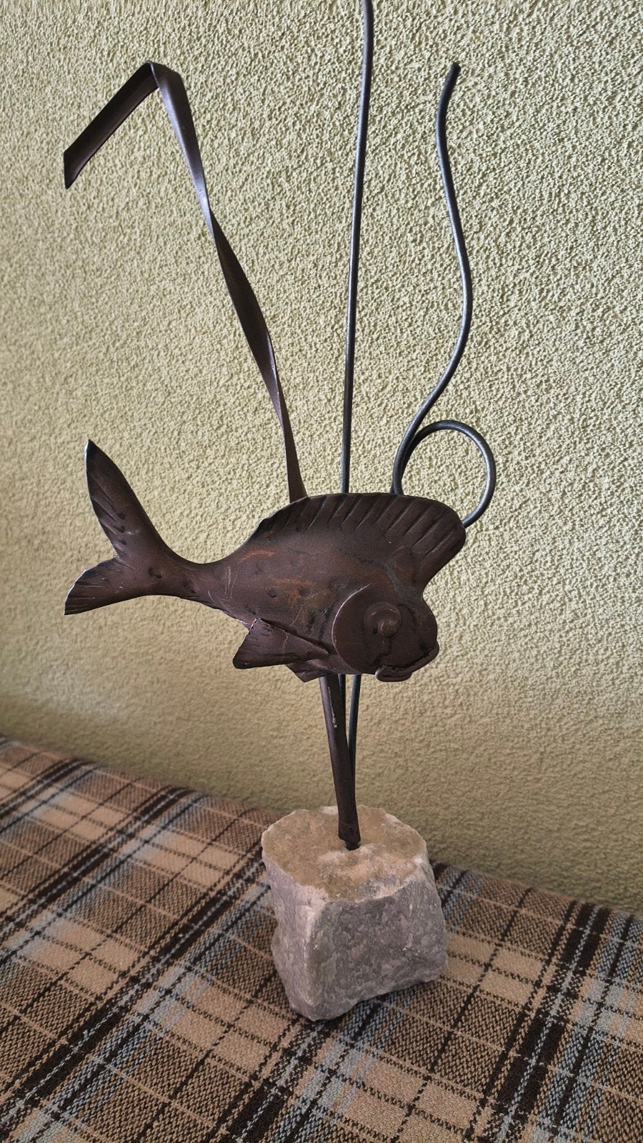 Metalen vis op sokkel - Jaren '60 decoratie, Ophalen of Verzenden