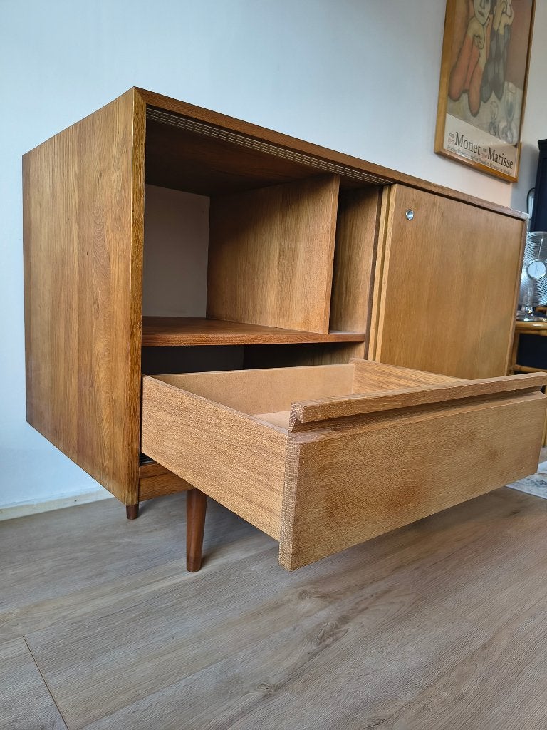 Vintage Mid-Century Dressoir | Massief hout, 100 tot 150 cm, Onbekend, Eikenhout, Ophalen of Verzenden