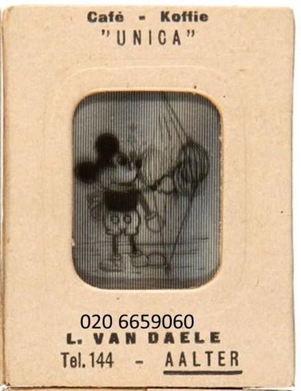 zoek oud disney mickey mouse koffie unica reclame plaat 1930, Verzamelen, Ophalen of Verzenden, Gebruikt, Overige typen