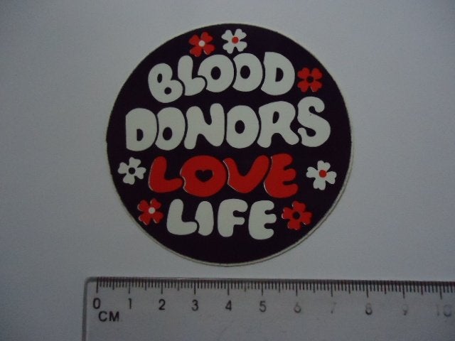 sticker oud BLOED DONOR flowerpower retro love life retro, Verzenden, Zo goed als nieuw, Bedrijf of Vereniging