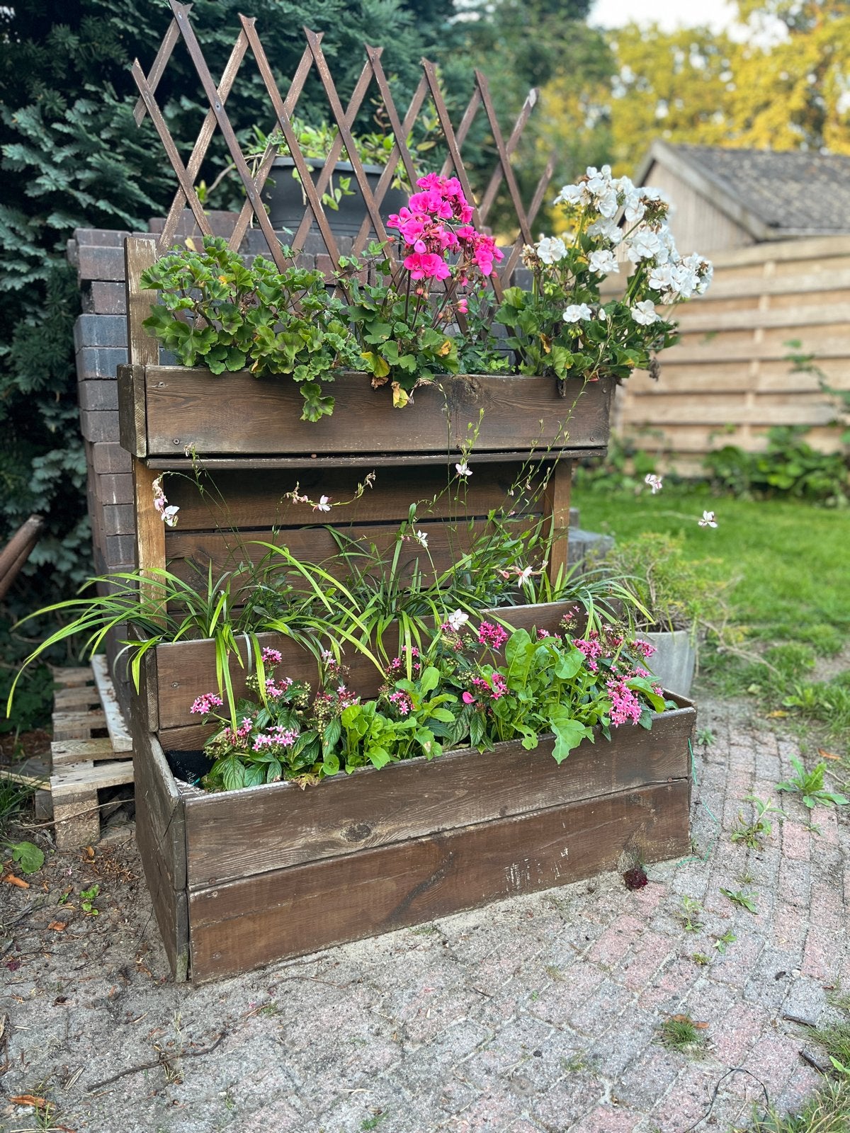 Houten bloembak met klimrek / plantenbak / moestuin tafel, Ophalen, Gebruikt, Balkon, 60 tot 100 cm