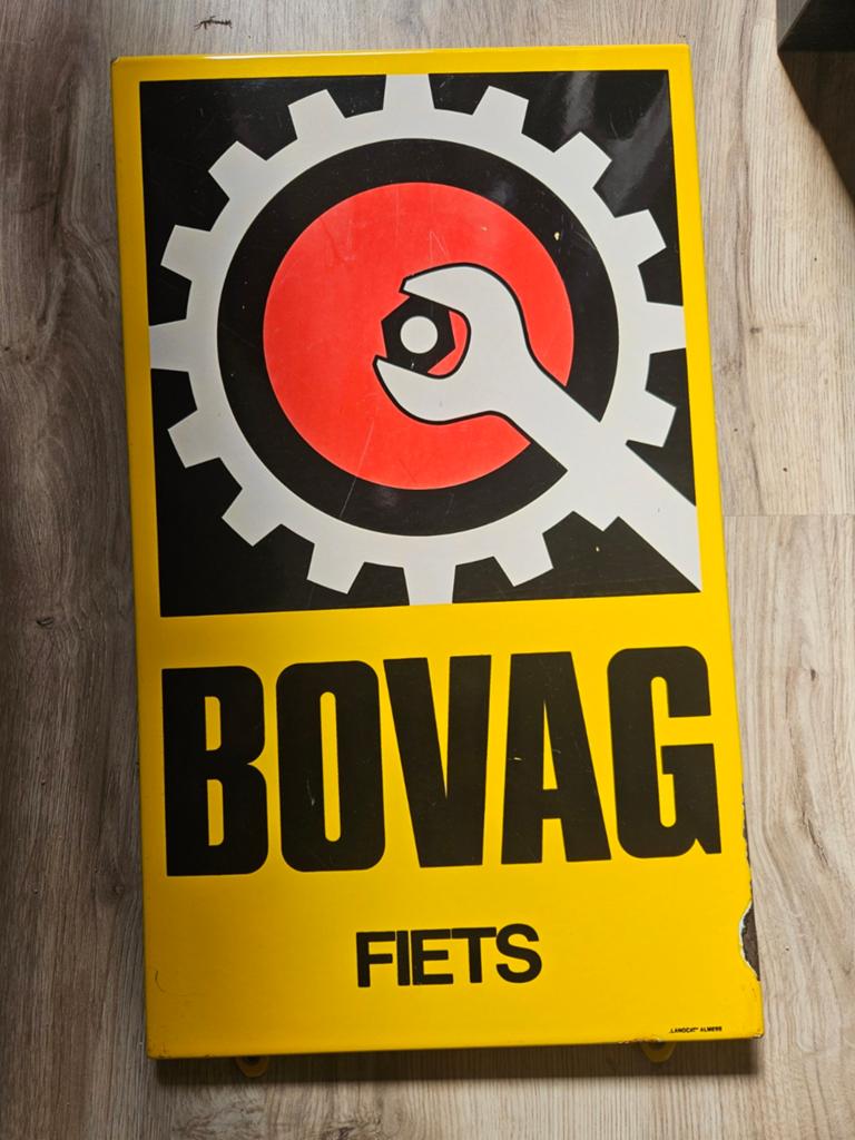 Vintage BOVAG Fiets Reclamebord - Emaille, Gebruikt, Onbekend, Ophalen of Verzenden, Onbekend