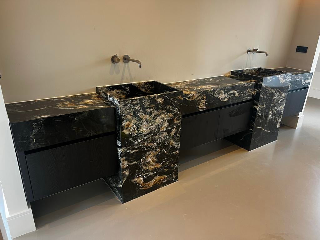 Luxe Marmeren Wastafelmeubel met Lades, Ophalen, Gebruikt, 200 cm of meer, Minder dan 100 cm