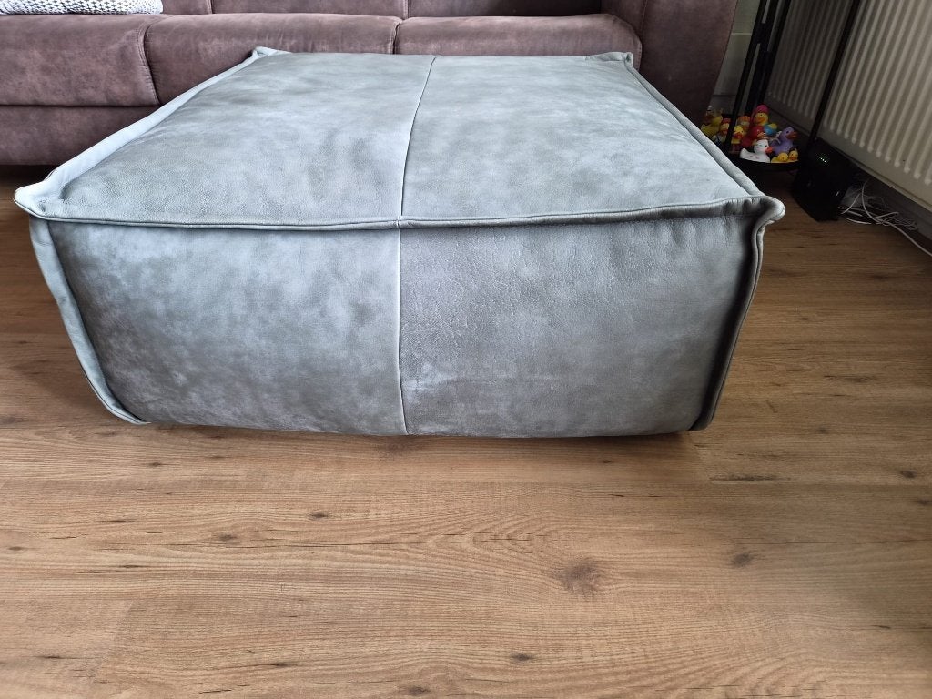 Poef africa leder groenkleurig, Ophalen, Vierkant, Leer, 75 tot 100 cm