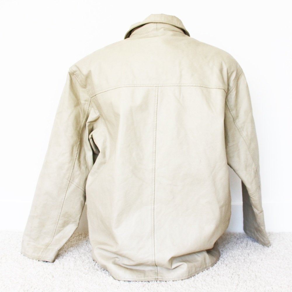 Warm Gevoerde Leren Lucky Leather Vintage Jas* (L) € 45,-, Beige, Maat 42/44 (L), Ophalen of Verzenden, Zo goed als nieuw
