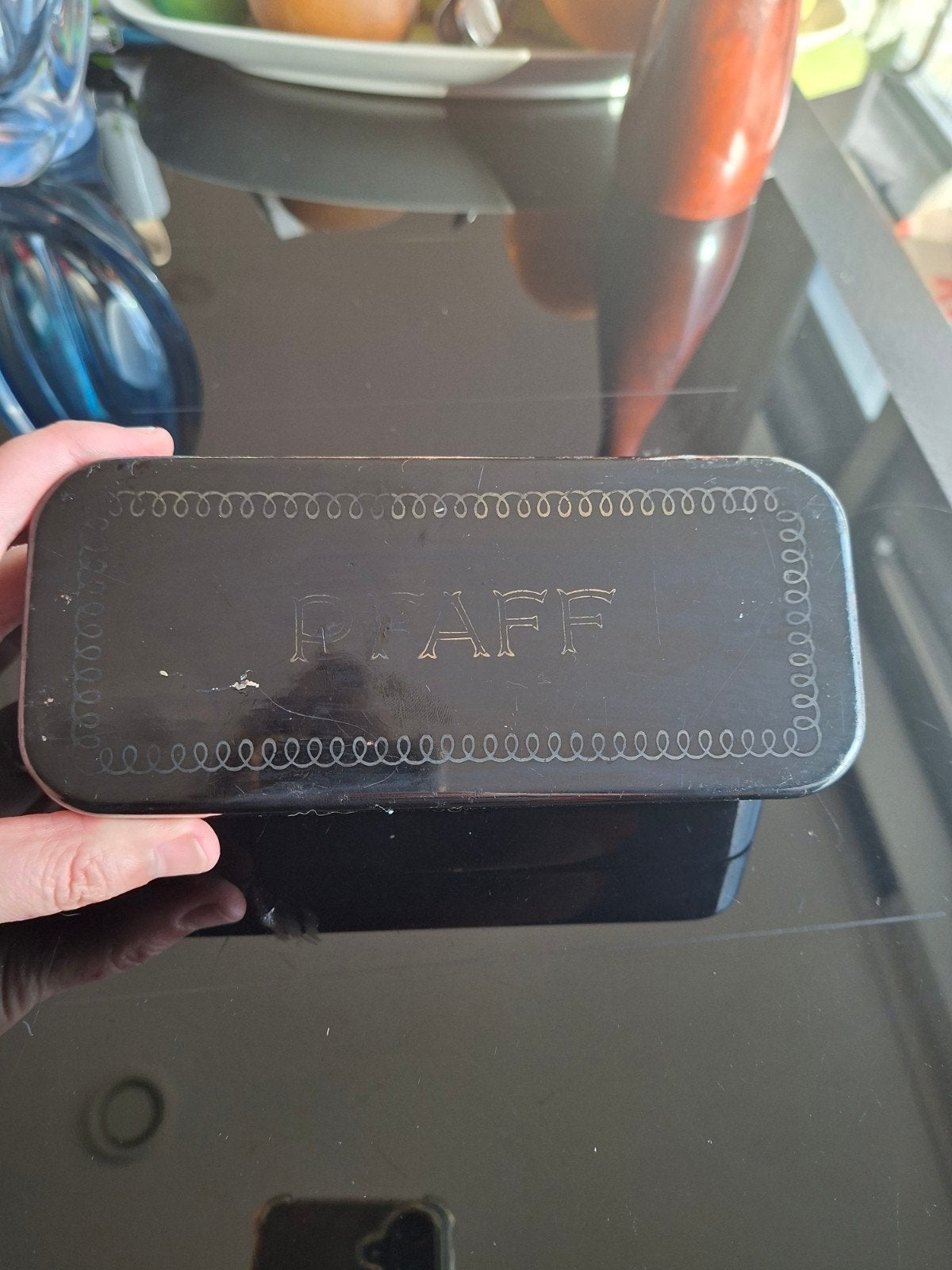 Antiek Pfaff naaimachine bakje met paarse voering, Ophalen of Verzenden