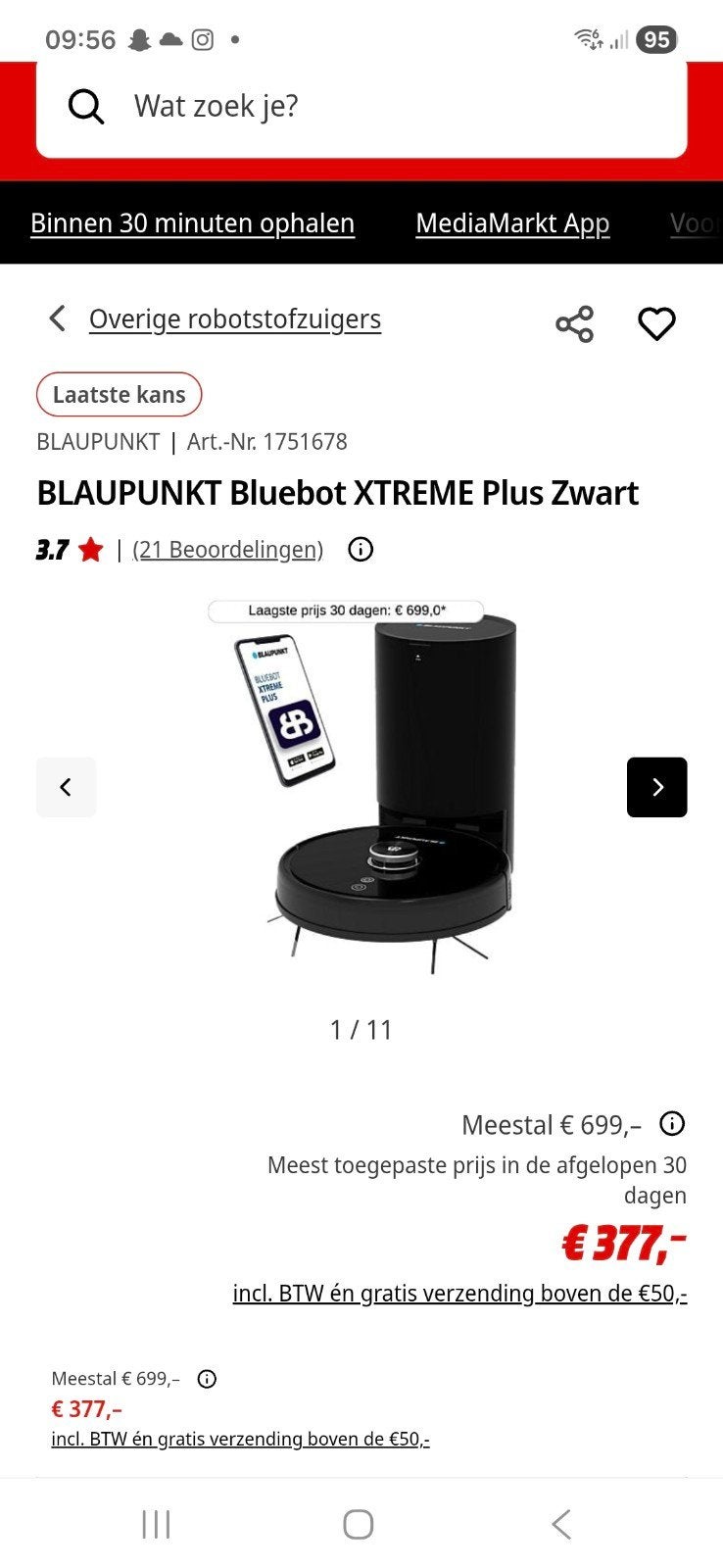 Blaupunkt Bluebot Xtreme Plus Robotstofzuiger, Witgoed en Apparatuur, Stofzuigers, Zo goed als nieuw, Robotstofzuiger, Overige merken