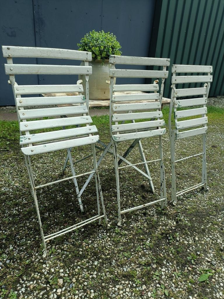 3 witte houten klapstoelen, Ophalen, Gebruikt, Wit, Drie