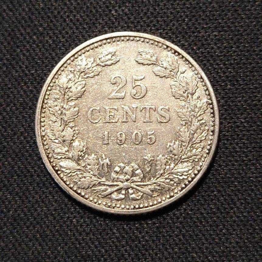 25 cent 1905, Postzegels en Munten, Verzenden, Zilver, 25 cent, Koningin Wilhelmina