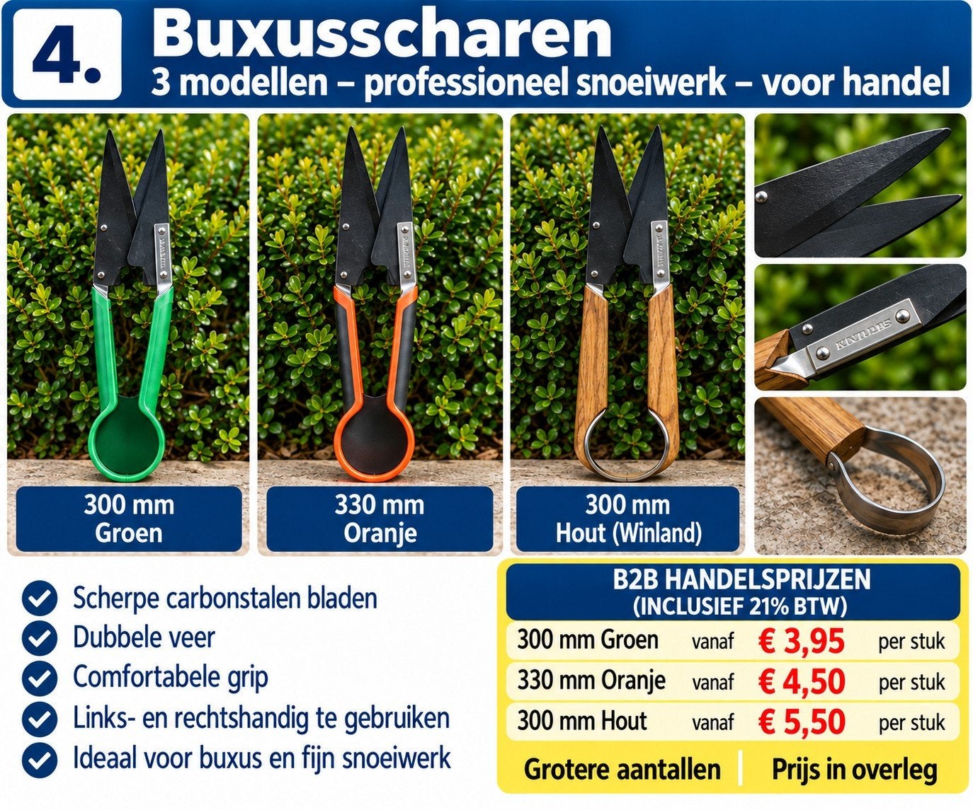 PARTIJ Buxusscharen – 3 modellen 300/330 mm – – Handel, 5405as, Nieuw, Info@vdtools.nl, Vdtools b.v.