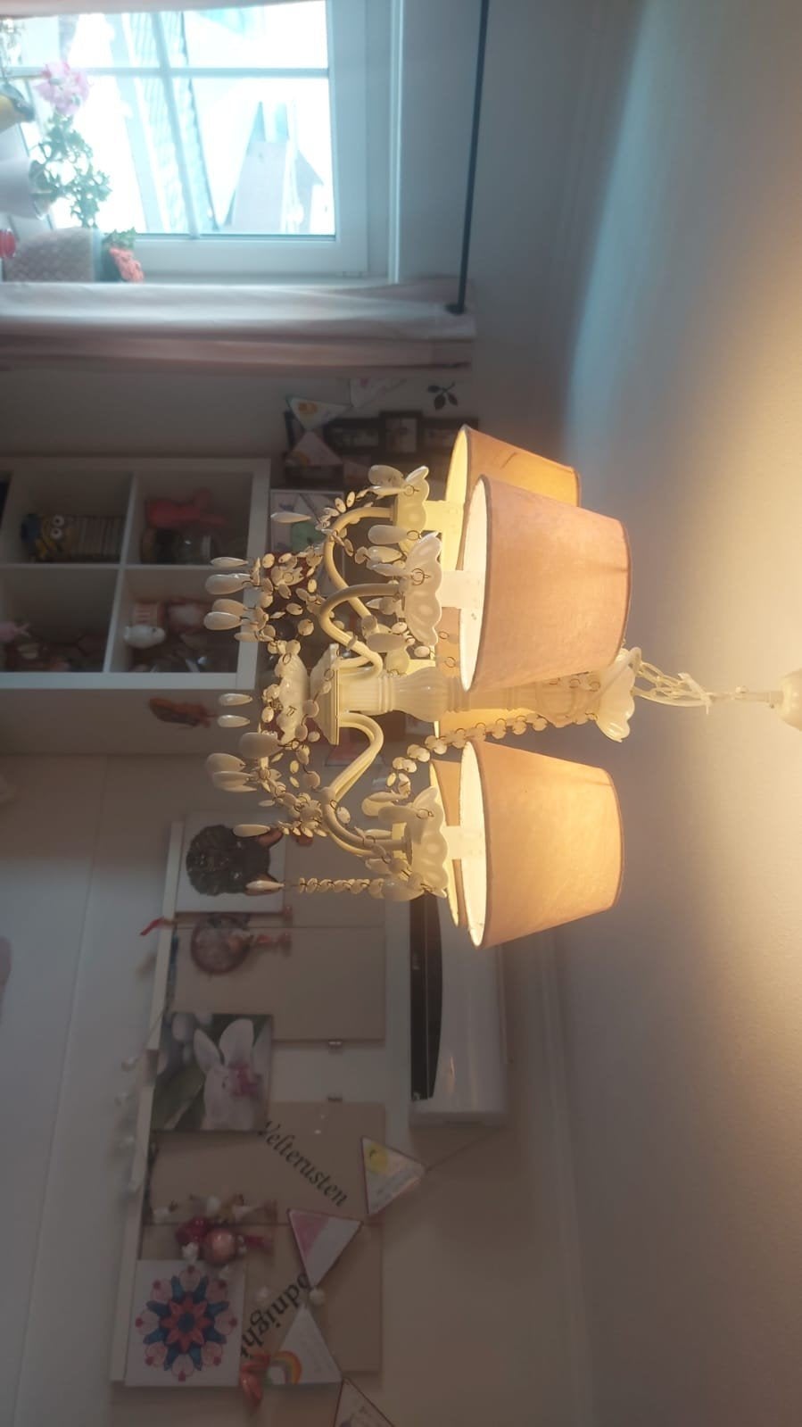 Roze lamp met 5 kleine lampjes - vintage look, Ophalen, Gebruikt, Vintage, Speels, E14 (klein)