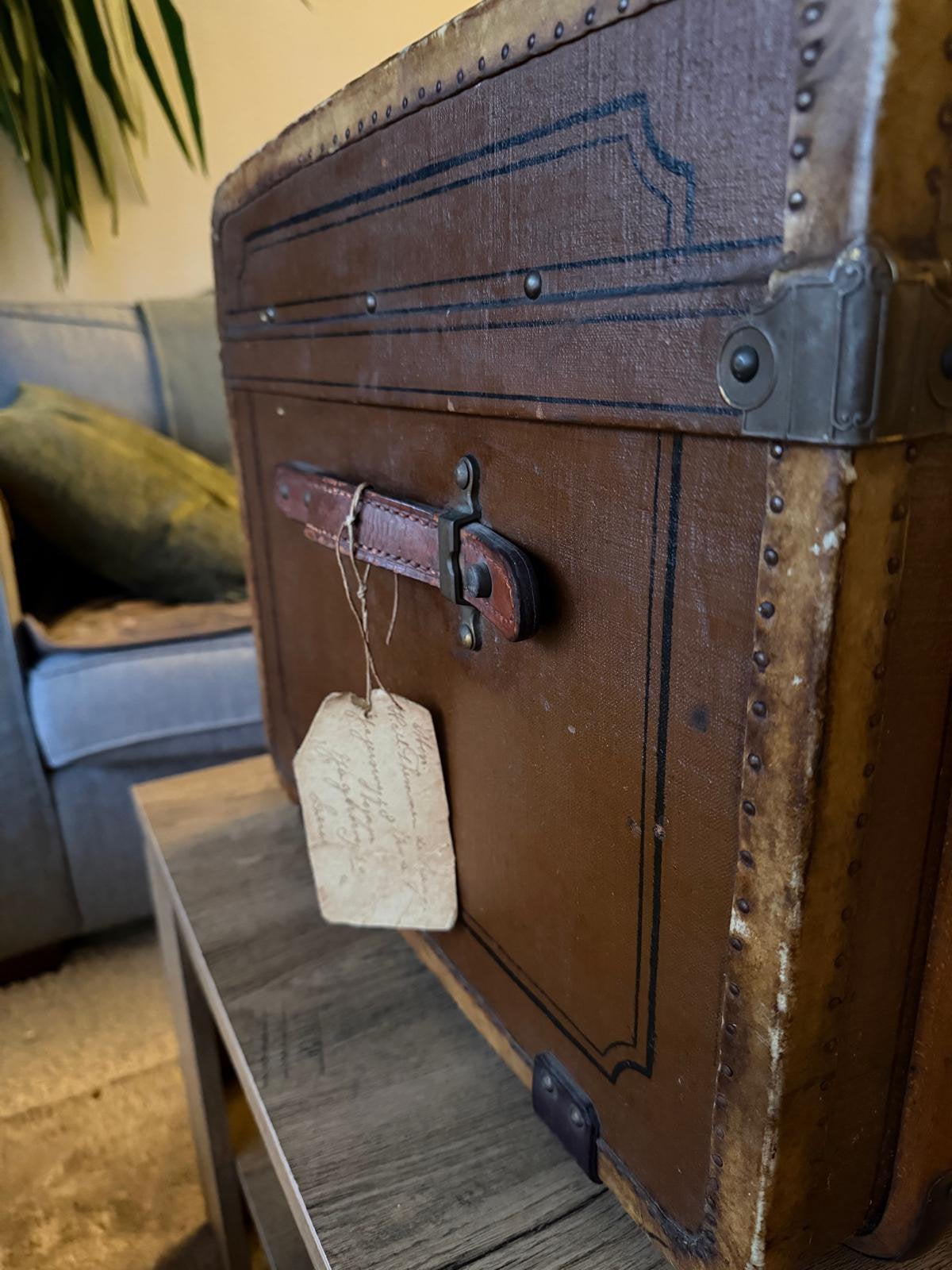 Prachtige antieke reiskoffer / hutkoffer – vintage brocante, Antiek en Kunst, Ophalen