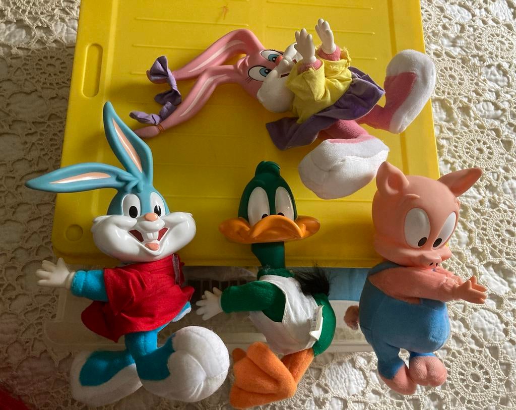 4 Looney Tunes knuffels - Bugs Bunny, Lola, Daffy, Porky, Ophalen of Verzenden, Gebruikt